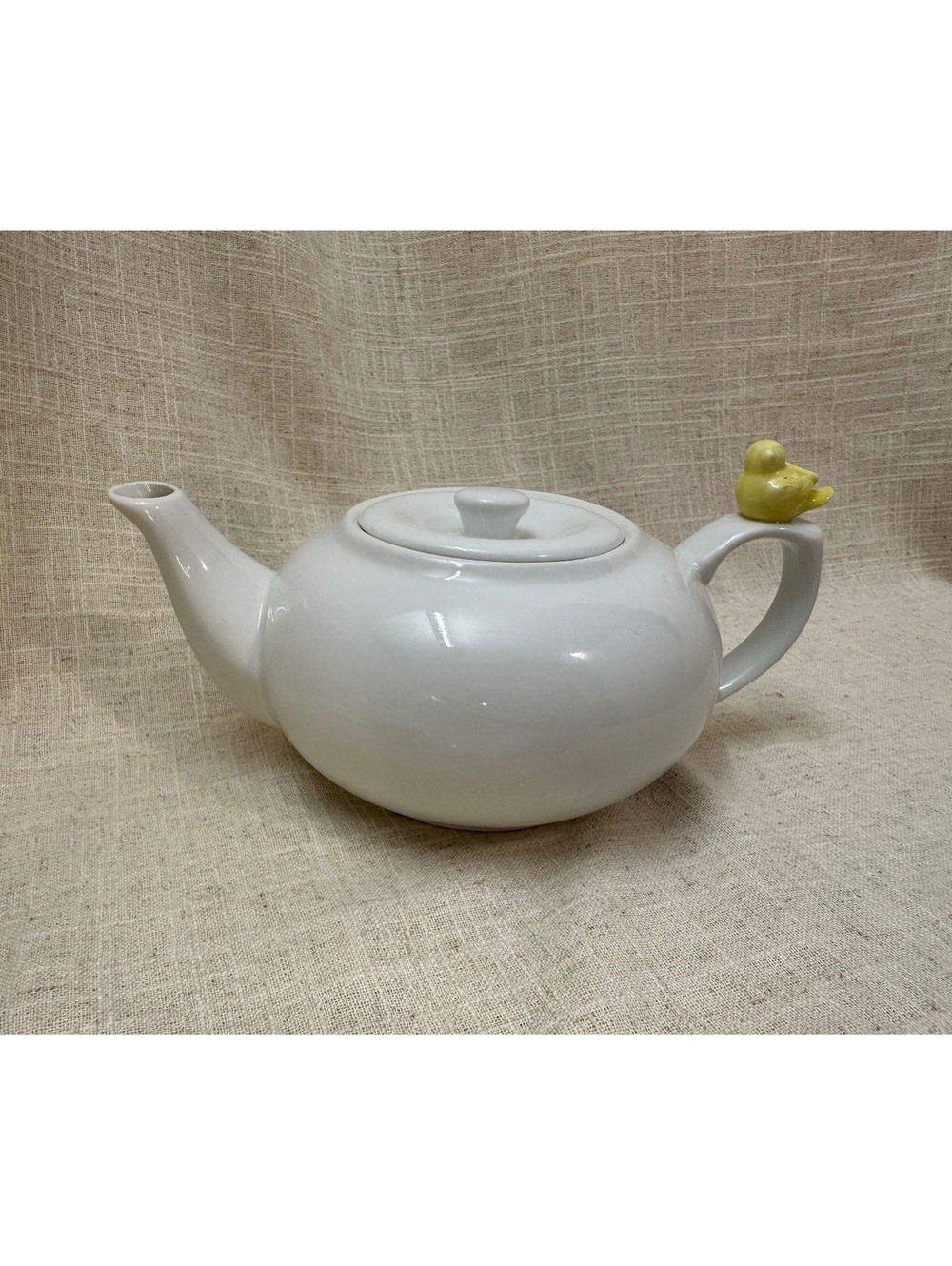 Vintage BIA Cordon Bleu White Porcelain Teapot Yellow Bird Perched on Handle